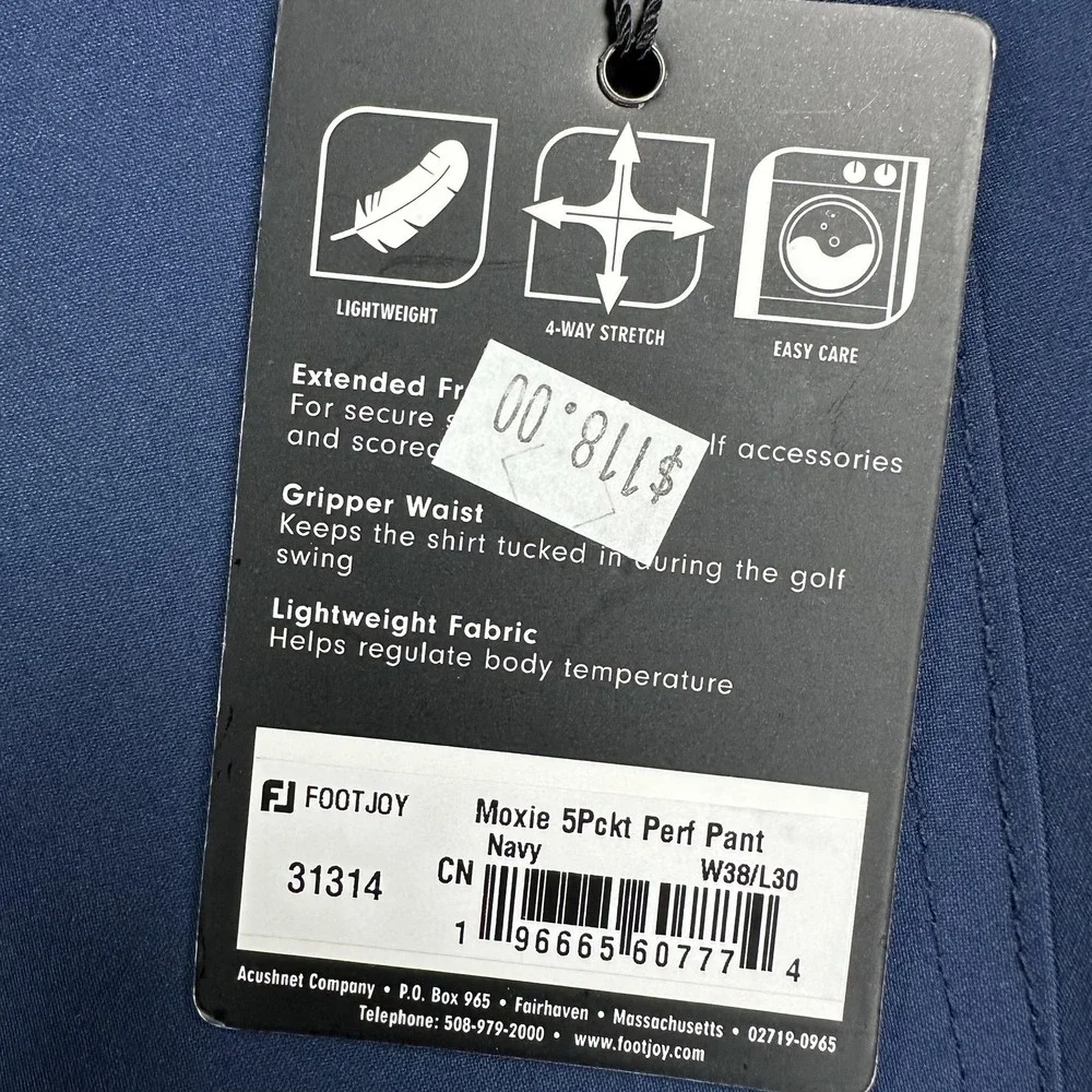 FootJoy Pants Mens 38x30 Blue Moxie 5 Pocket Performance Golf Khakis Stretch - Picture 10 of 15